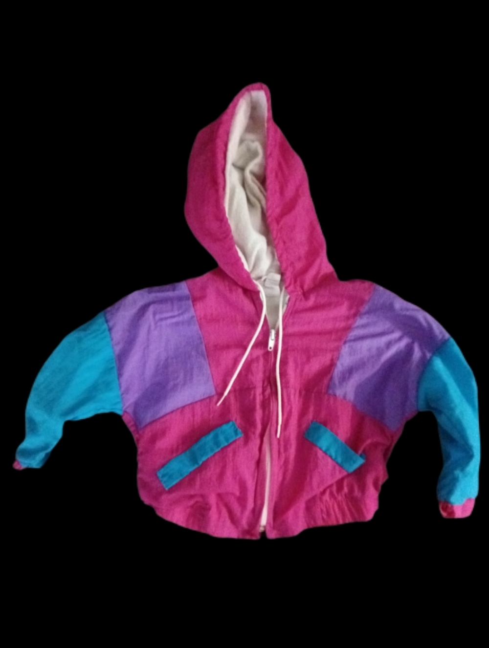 Colorblock Hooded Zip Jacket in Fuchsia, Purple & Teal